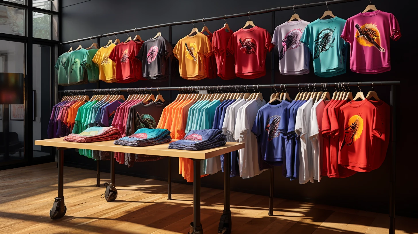 An array of differently colored t-shirts